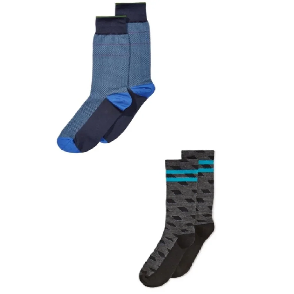 Perry Ellis Lot of 2 Pairs Men's Printed Socks, Shoe Size 7-12